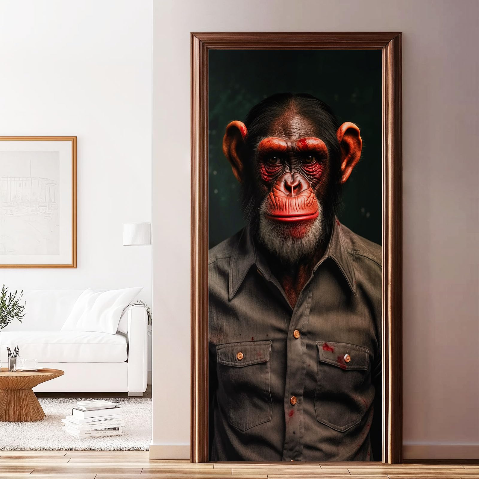 Tier Schimpanse Türaufkleber, Tier Graffiti Wasserdicht Türfolie Selbstklebende Fototapete, Schwarz PVC Abnehmbar Poster Türfolie für Schlafzimmer Badezimmer, 95x215 cm