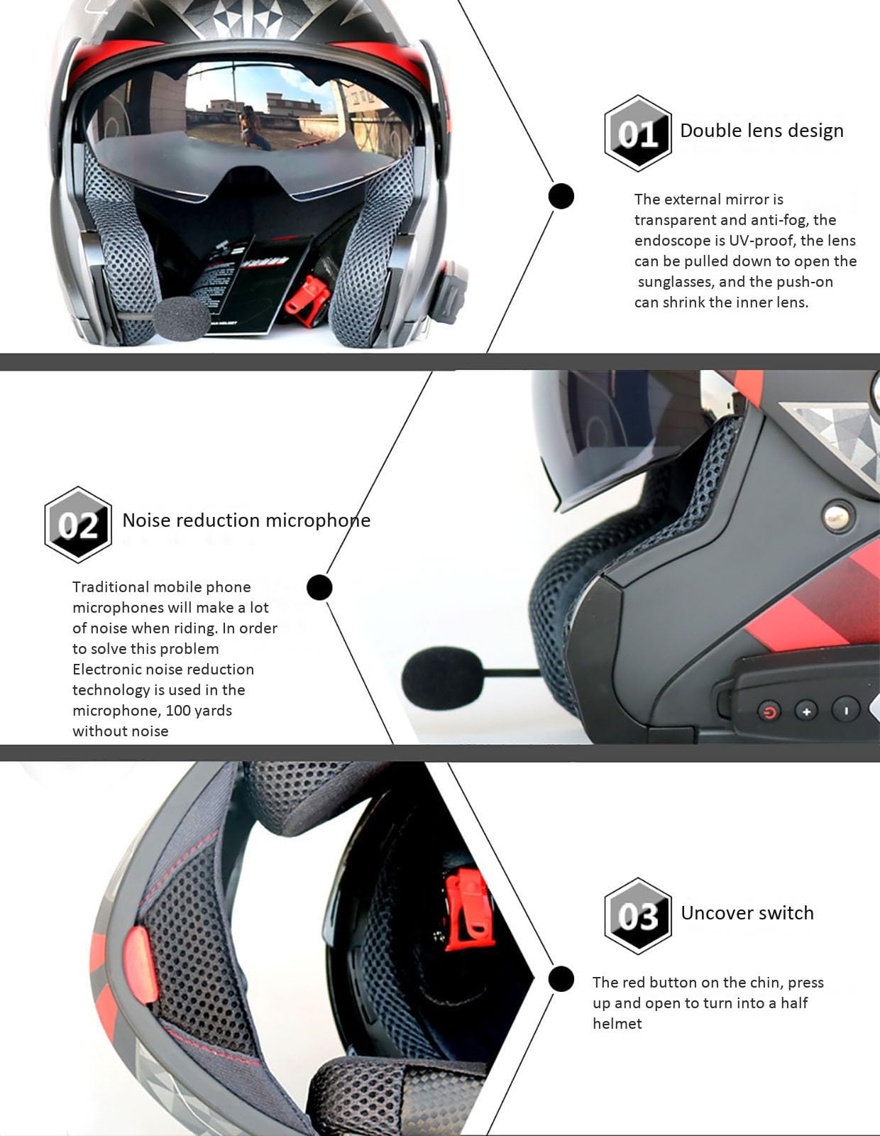 Modułowy składany kask motocyklowy, motocyklowy, składany, kask motocyklowy z interkomem, Bluetooth DOT / ECE