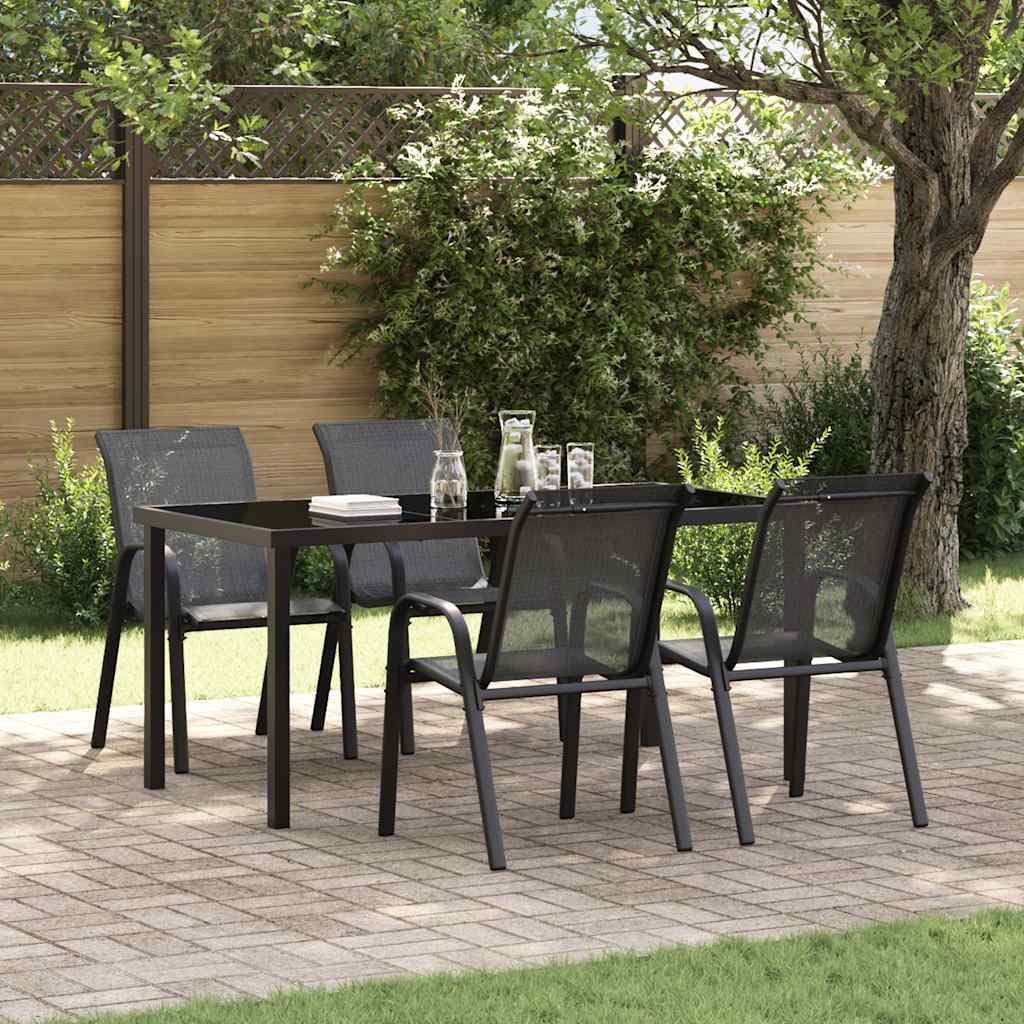 Chaise de jardin en textilène noir lot de 4 chaises empilables en acier pour terrasse et balcon