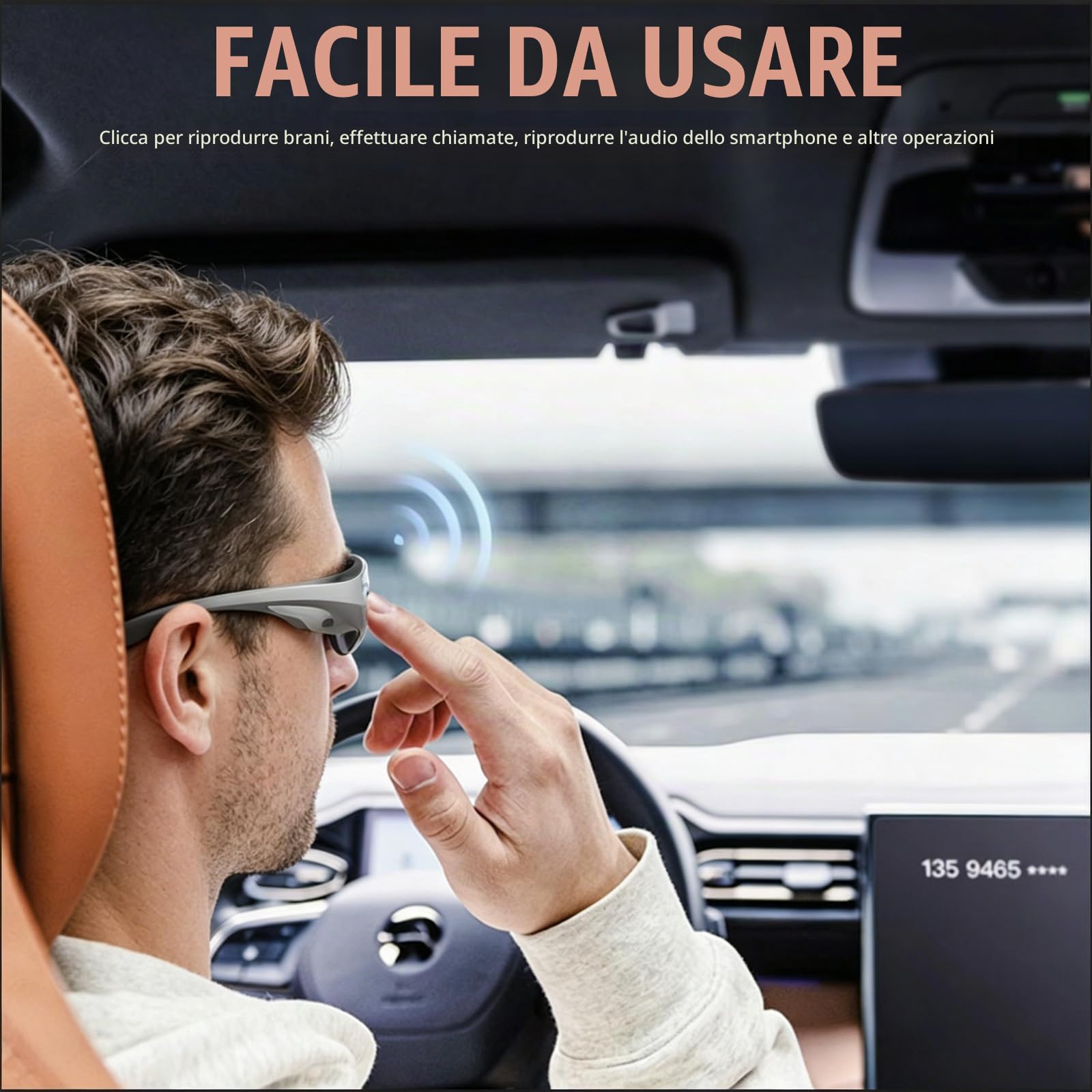 Occhiali da Ciclismo Intelligenti con Bluetooth, Stereo Senza Fili Audio, Occhiali da Sci, Cancellazione del Rumore, Protezione UV, Navigazione Vocale, Adatti per Alpinismo, Sciare e Corsa