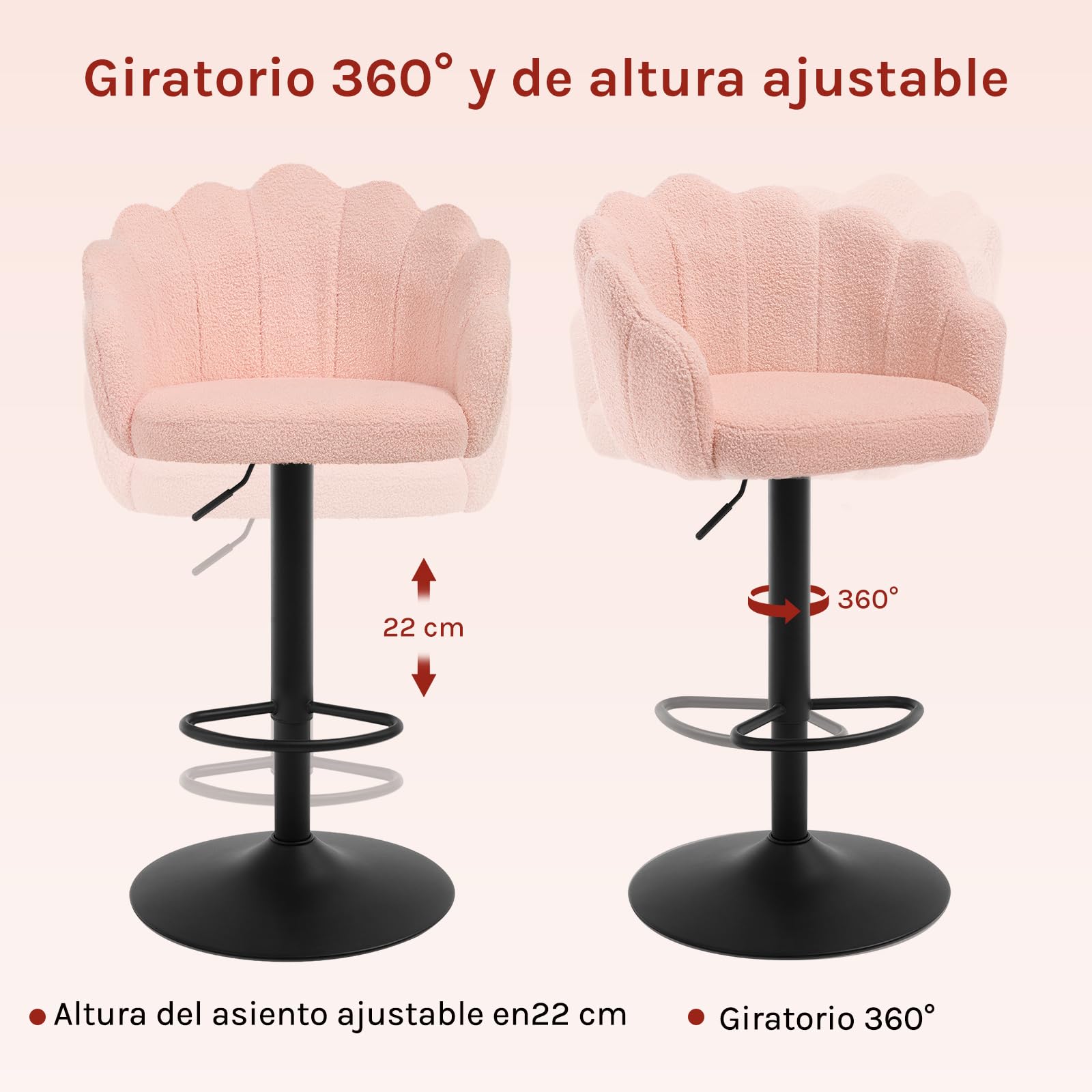 WOLTU Taburetes de Bar Giratorio con Respaldo, Rosa