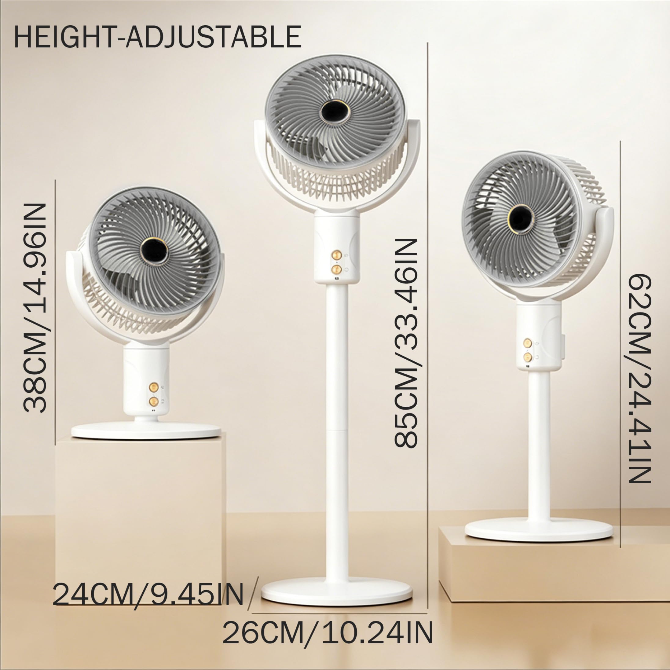 Ventilatore Pieghevole, Ventilatore da Terra Portatile, ventole oscillanti silenziose Senza Fili con Altezza Regolabile, utilizzo su scrivania e Pavimento, Bianco