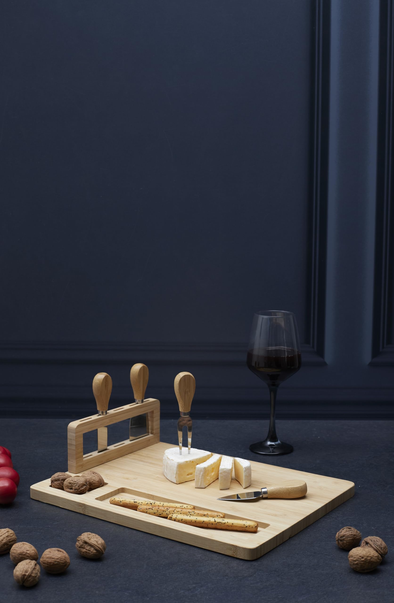 La Chaise Longue Planche à Fromage 4 Couteaux Bambou et Acier Naturel