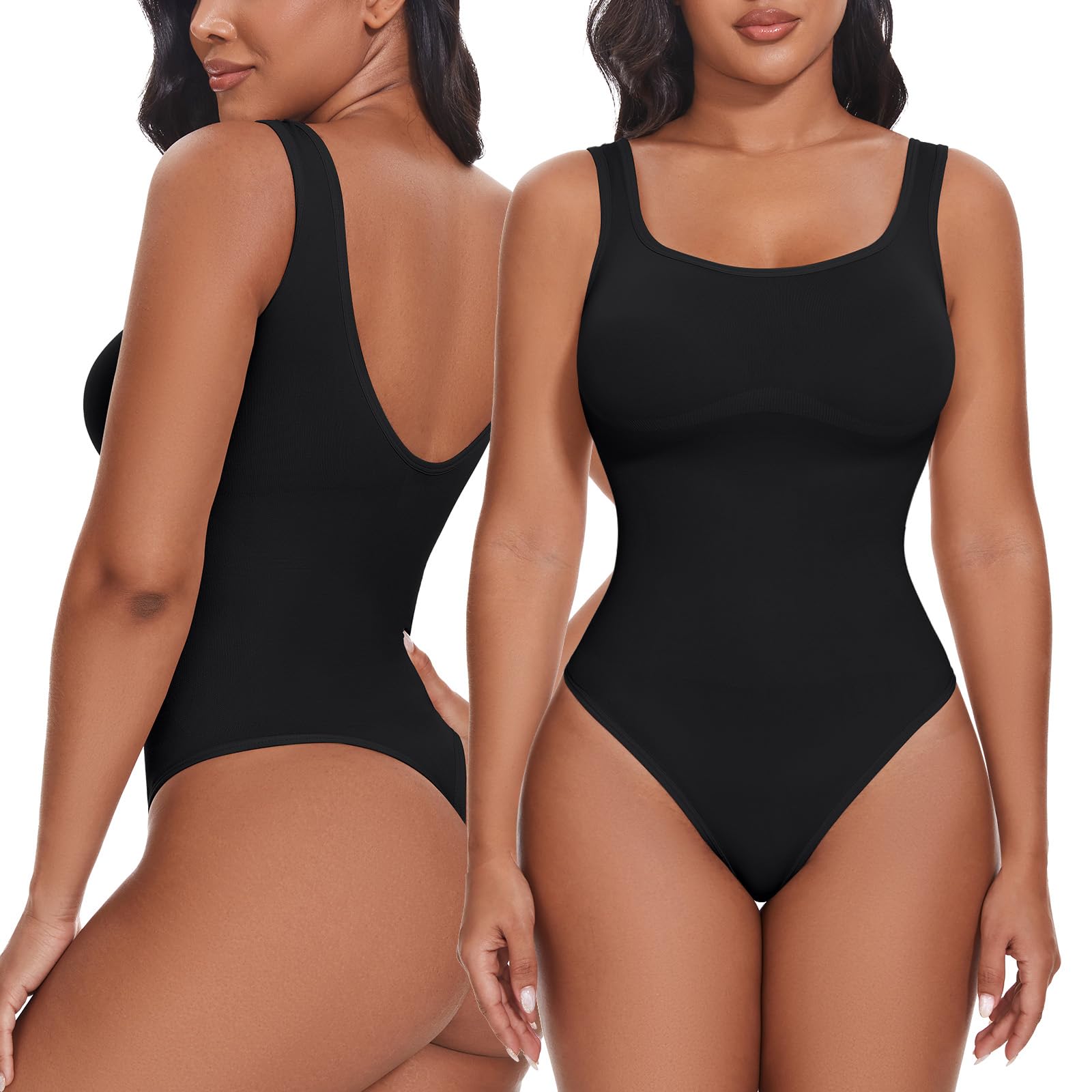 SHAPERIN Damen Formender Body Bauchweg Miederbody String Rückenfreier Shapewear Bodysuit Eckiger Ausschnitt Nahtloser Body Shaper