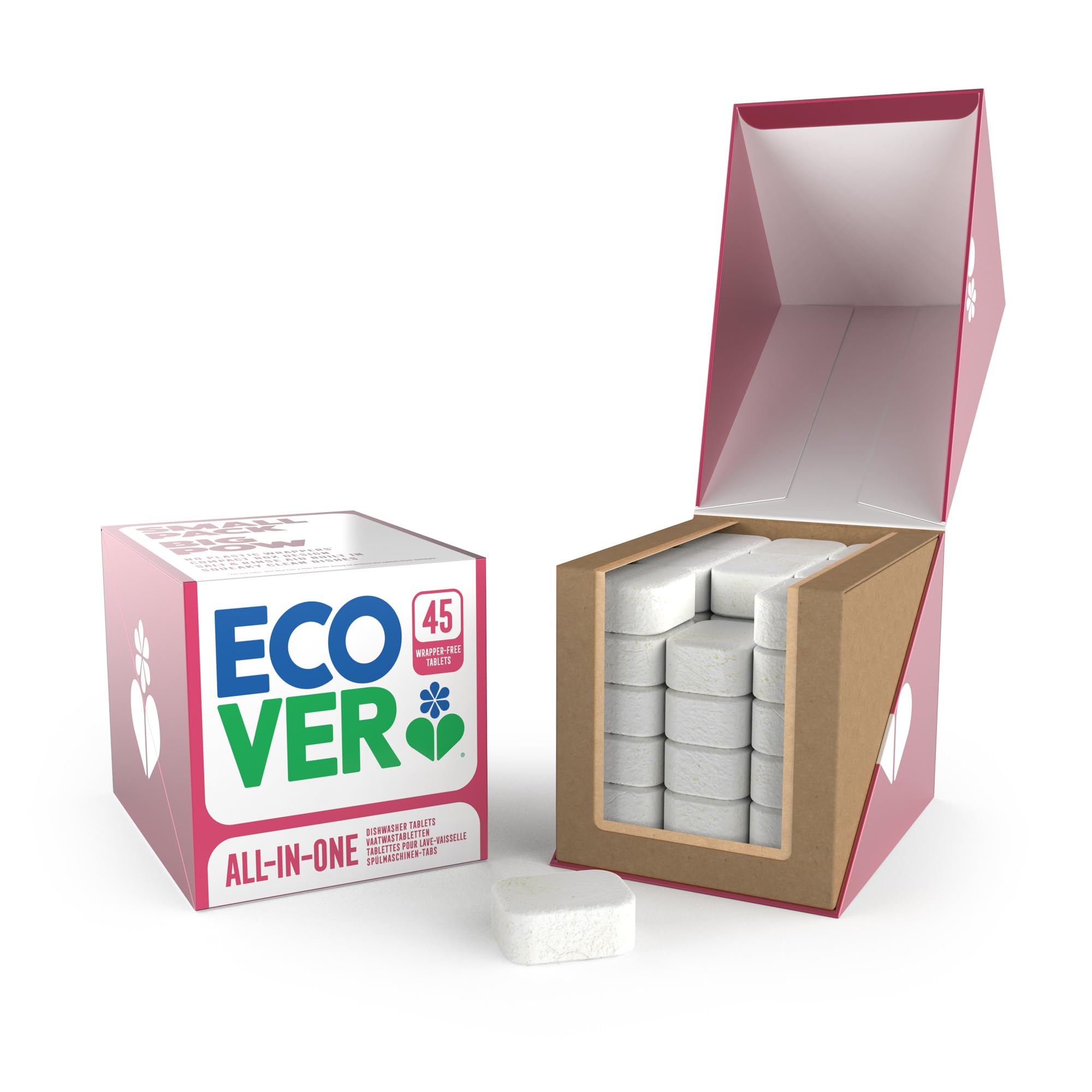 Ecover Pastiglie All-In-One per lavastoviglie, sale e brillantante per lavastoviglie, fragranza mandarino e citronella, confezione da 1, 45 compresse