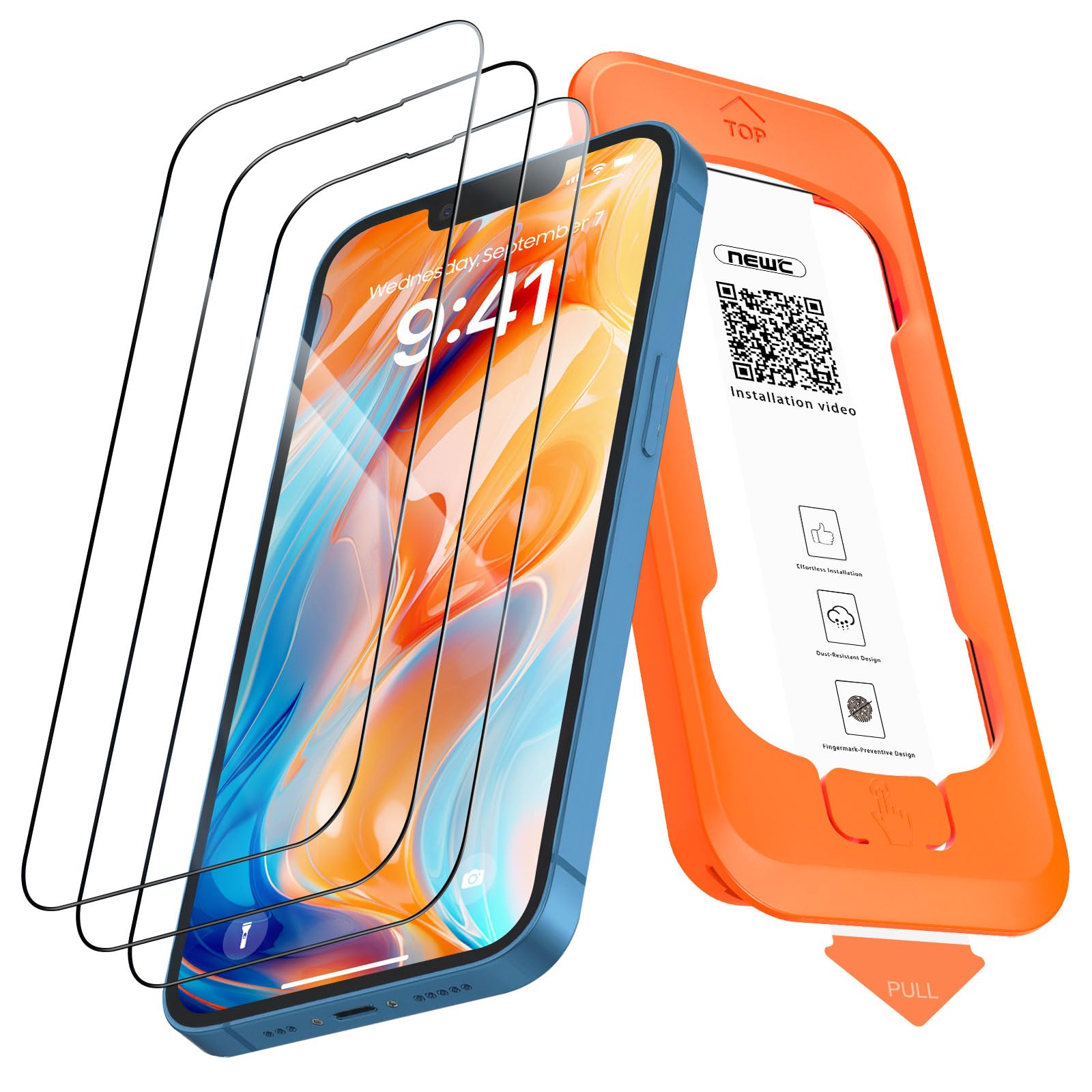 NEW'C Pellicola Vetro per iPhone 16e/14/13/13 Pro, in Vetro Temperato | 3 Pezzi, HD Trasparente, 6,1 Pollici, Kit Installazione Incluso, Durezza 9H, Antigraffio, Senza Bolle