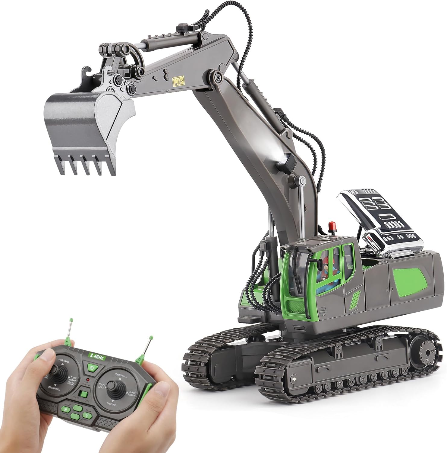 Remote Control Excavator Toy for 6-12 yr Boys, Best Birthday Gifts for Kids 6 7 8 9 10 11 Year Old, Green