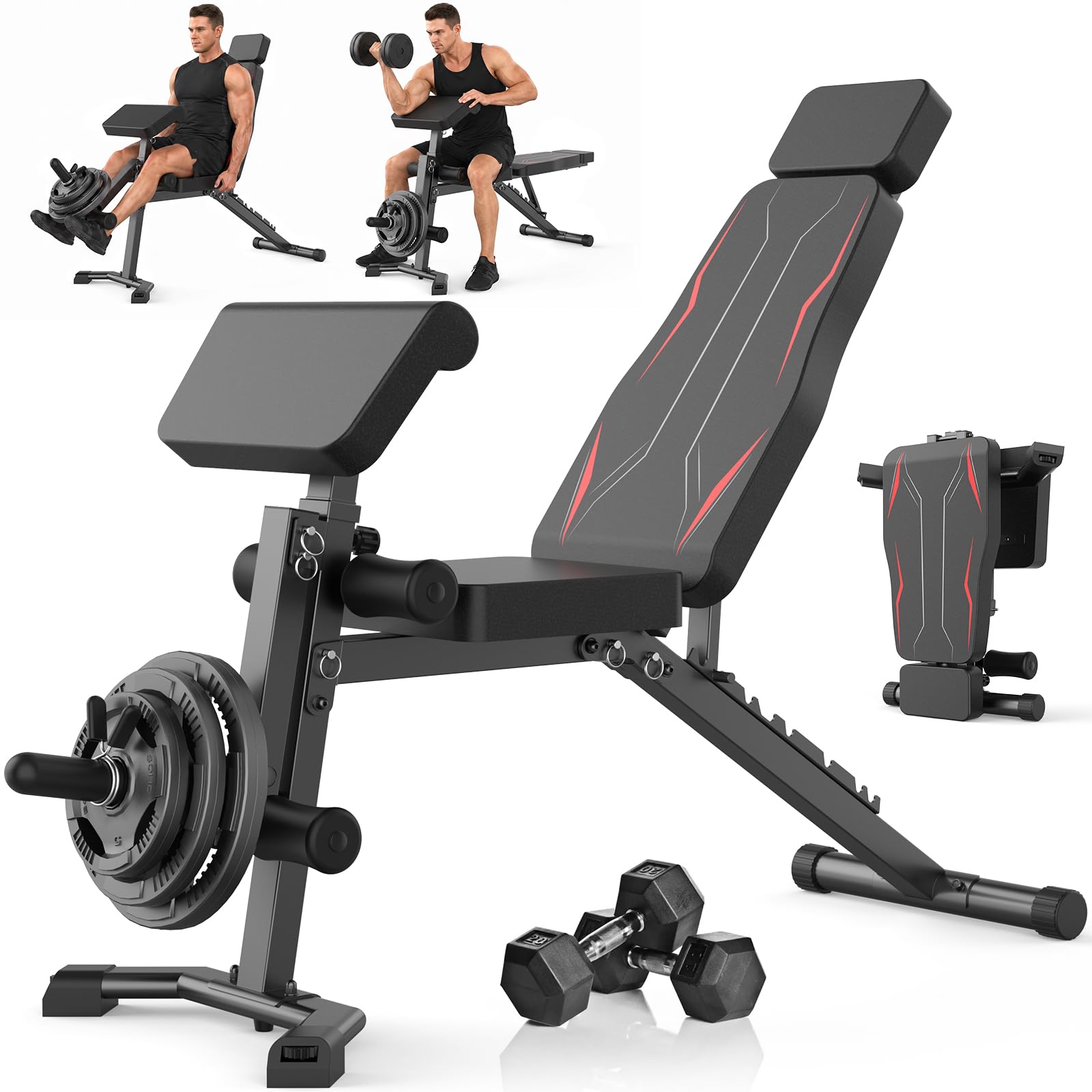 Adjustable Weight Bench for Home Gym | 800 LBS Capacity, Foldable Workout Bench with Leg Extension & Back Extension, Preacher Curl Bench for Full Body Training