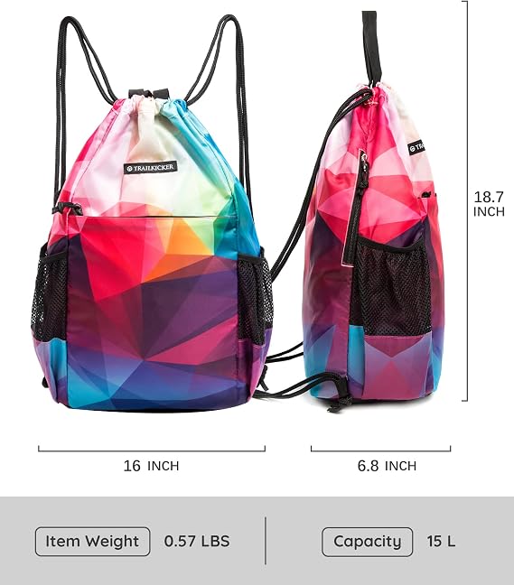 TRAILKICKER Drawstring Backpack for Basketball, Football, Volleyball, Gym, Sports, Drawstring Bag, Waterproof, for Men and Women, with Smooth Zipper and Two