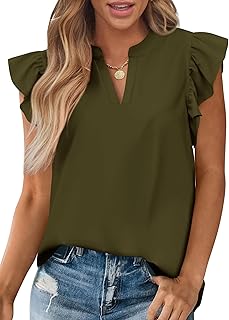 Zenlonr Womens Summer Tops 2025 Casual V Neck Ruffle Cap Sleeve Blouse Shirts Solid Color Tunic Tops