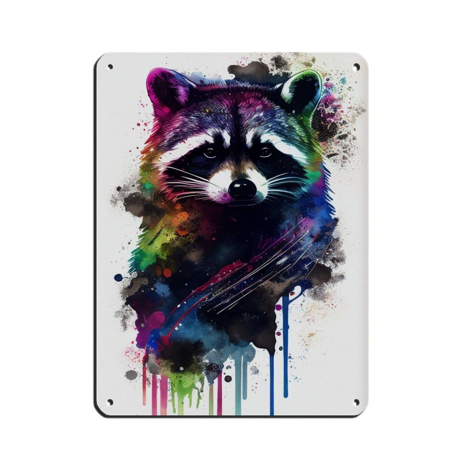 Lxwnze 30L X 40W Cm Watercolour Raccoon Portrait Poster Tin Sign Vintage Metal Pub Club Cafe Bar Home Wall Art Decoration Poster Retro 12X16inch(30X40cm)