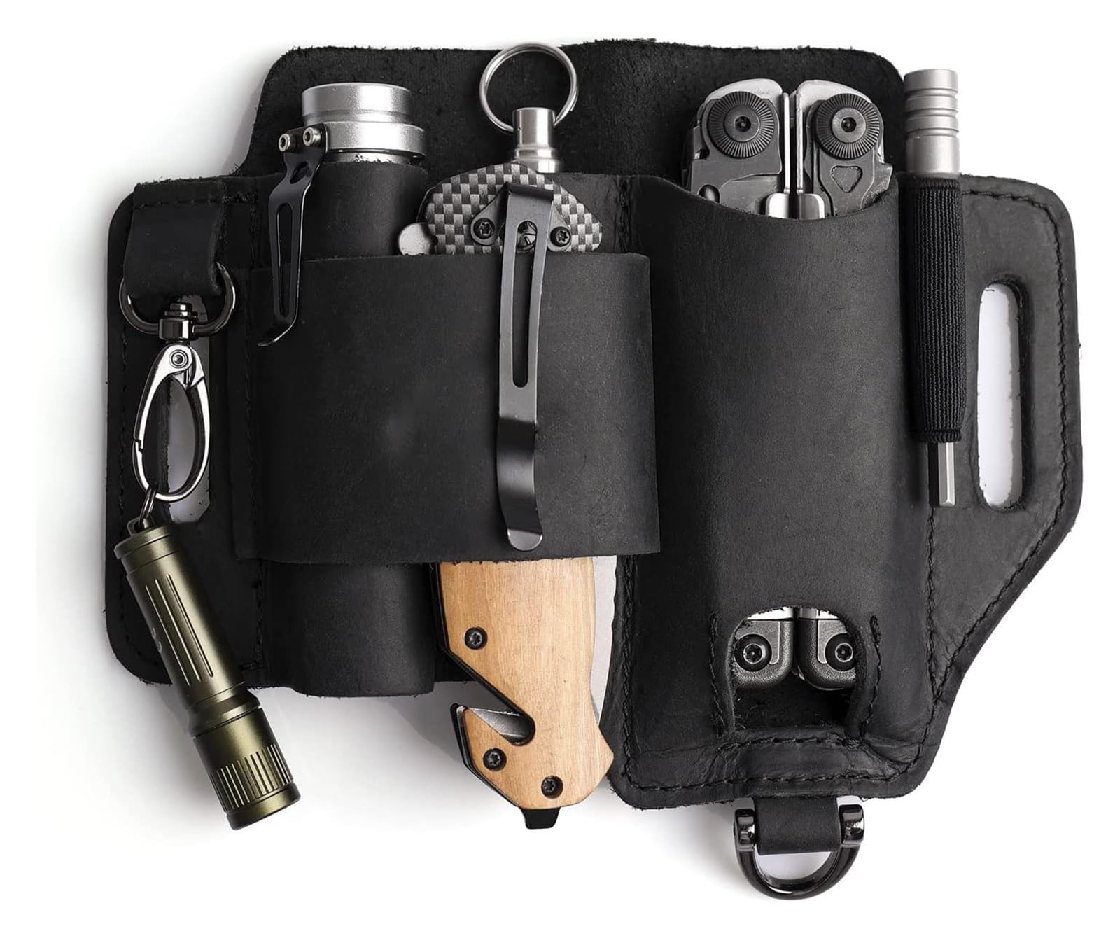 JAFFIUST Multitool Sheath for Belt,Leather Belt Pouch for Work and Daily Use,Gifts for Men,Secure and Convenient Tool Organizer for Flashlight and Multitool and Multitool Kits (Color : Black)