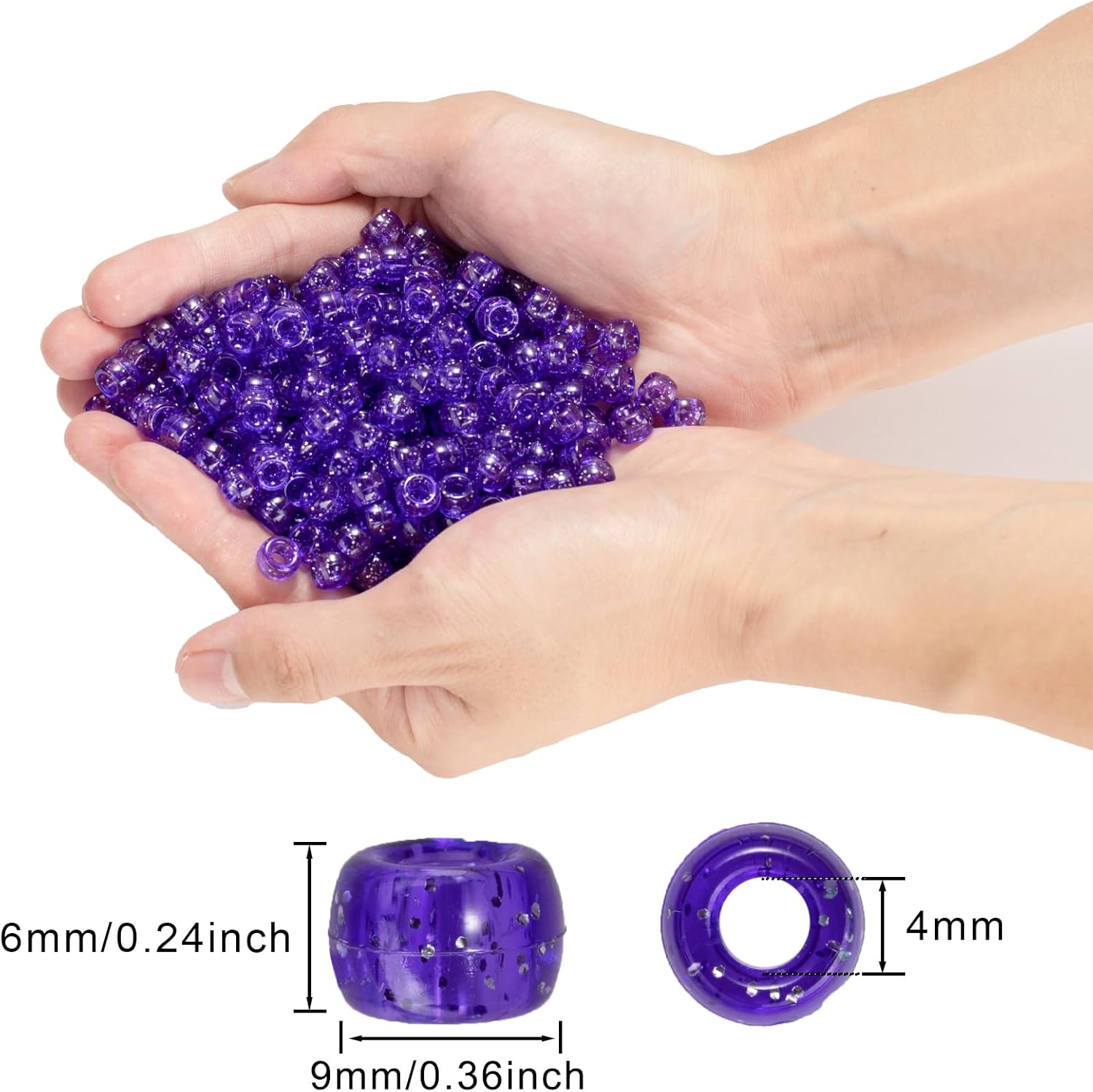 Purple Glitter Pony Beads (1200pcs 6x9mm), Pony Beads Bulk for Bracelets Necklace Jewelry Making, Arts & Crafts Beading Supplies for Jewelry Making, Hair Beading - Image 2