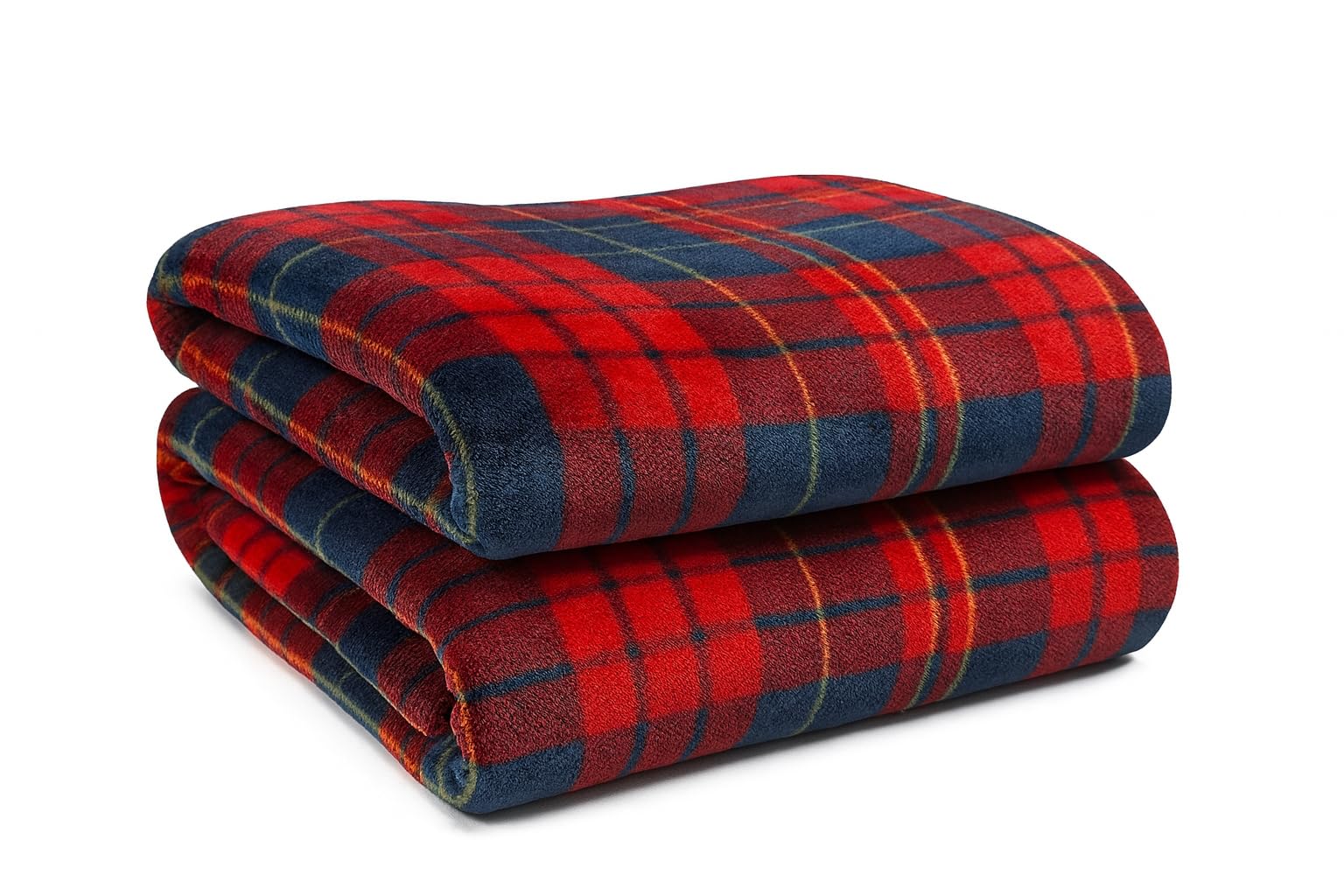 Adore Home Red & Blue Check Check Flannel Fleece Throw Blanket 150X200cm Soft Warm Tartan Double Bed Sofa, Red & Blue