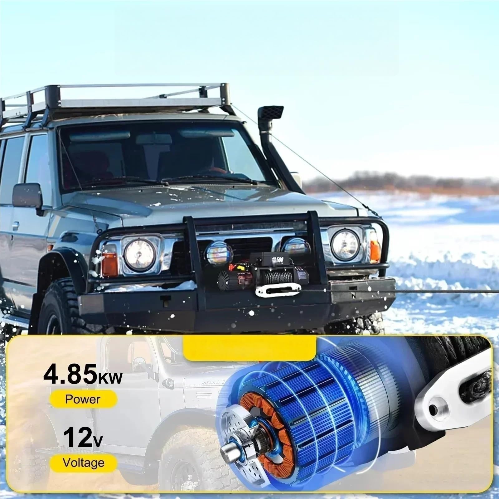 Wciągnik łańcuchowy Wciągarka Elektryczna 13500LB 12V Z Kabestanem Lina Syntetyczna Ze Stopu 92 27M Pasująca Do Podnośnika Samochodowego/ATV/przyczepy Łodzi 4x4