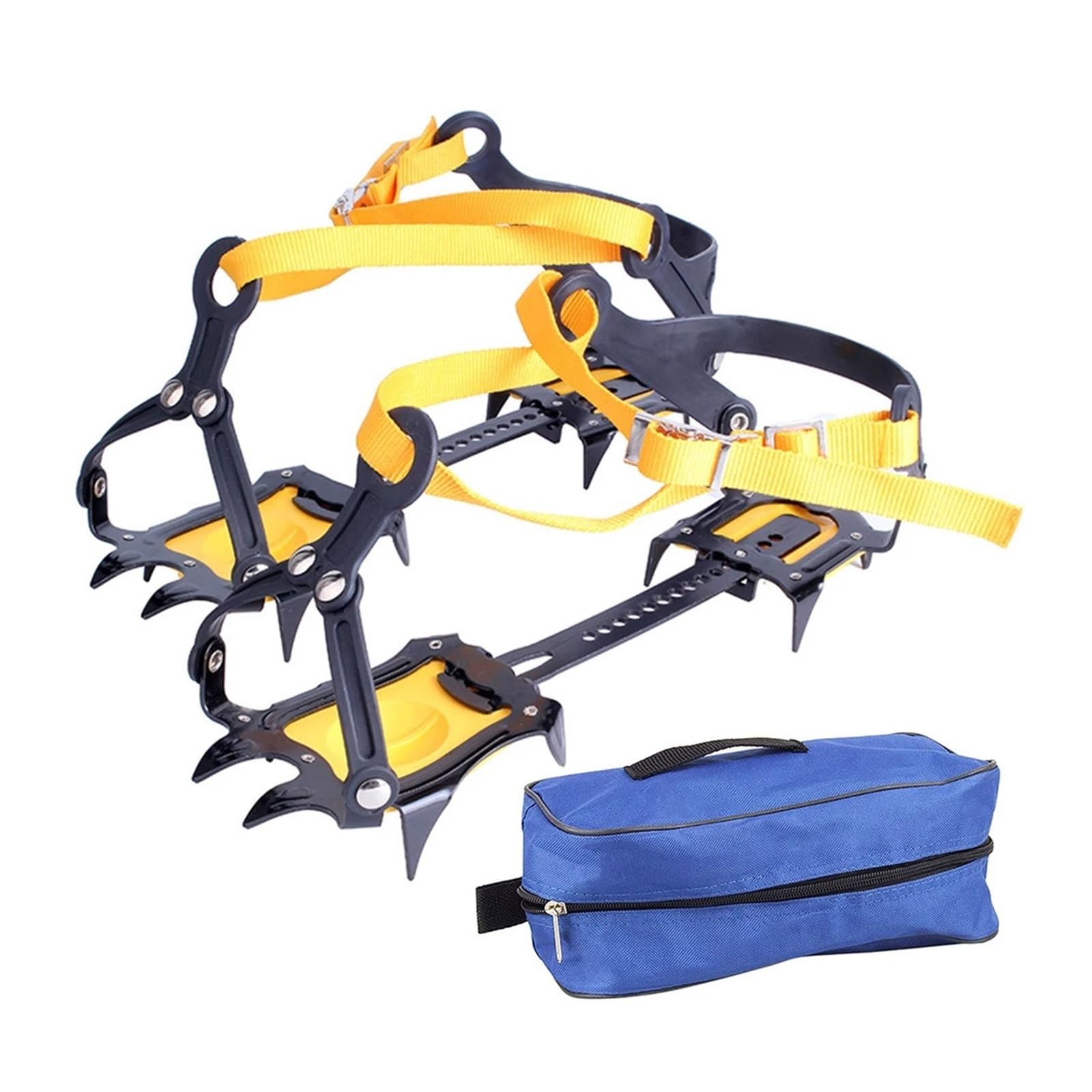 Crampons Neige 1 Paire de Crampons à Glace en Acier Inoxydable, 10 Dents, poignées à Neige réglables avec Sac de Transport for randonnée, Escalade, pêche, Jogging