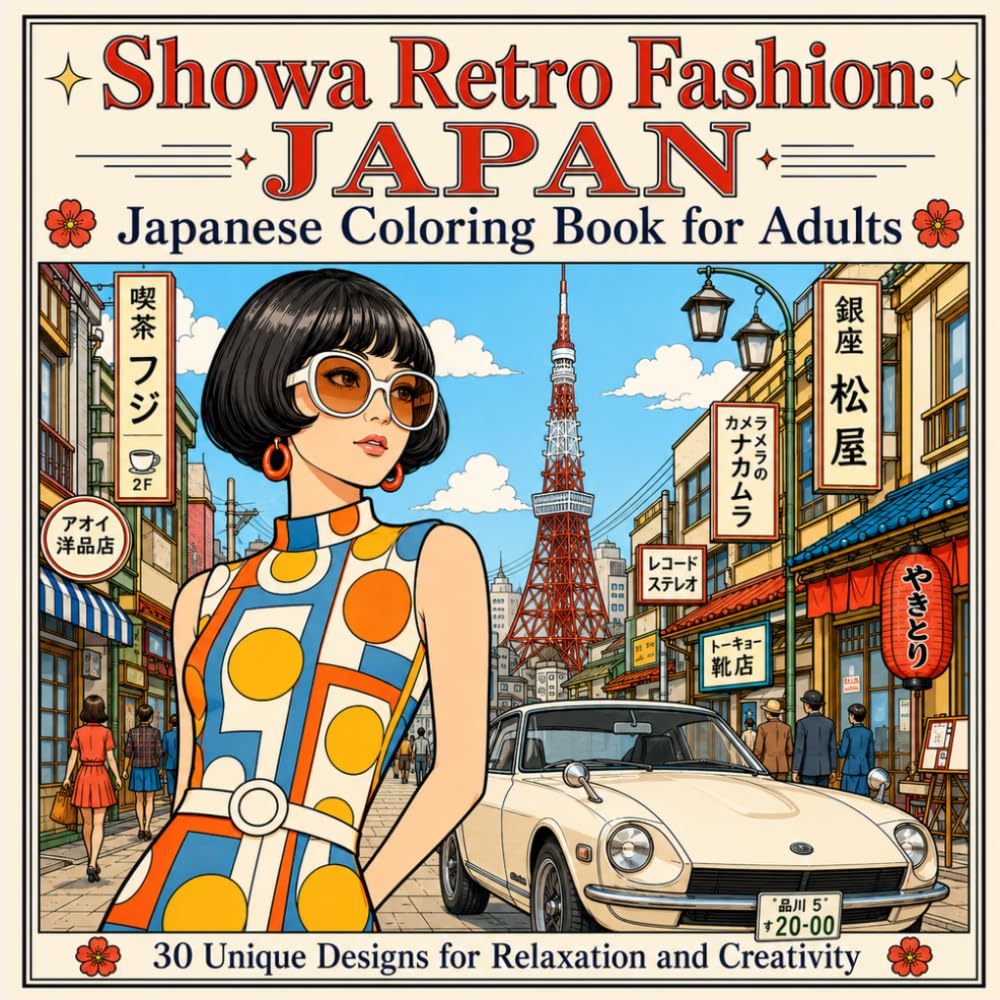Showa Retro Fashion: Japanese Coloring Book for Adults: A Nostalgic Adult Coloring Book Featuring Iconic Japanese Outfits and Scenes – Intricate Patterns with Bold Lines for Stress Relief