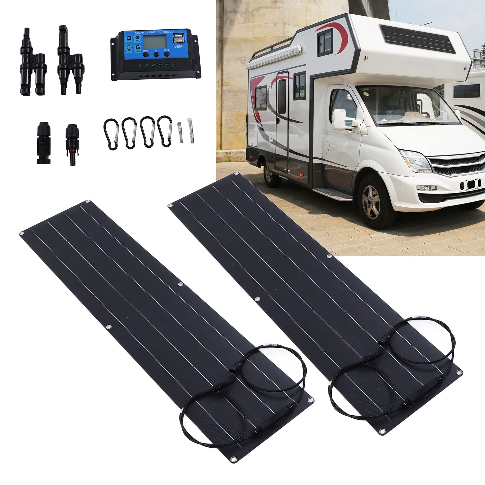 Elastyczny Panel SłOneczny 100W Monokrystaliczne Ogniwa SłOneczne do Elektrowni RV Camping Off Grid (Czarny)
