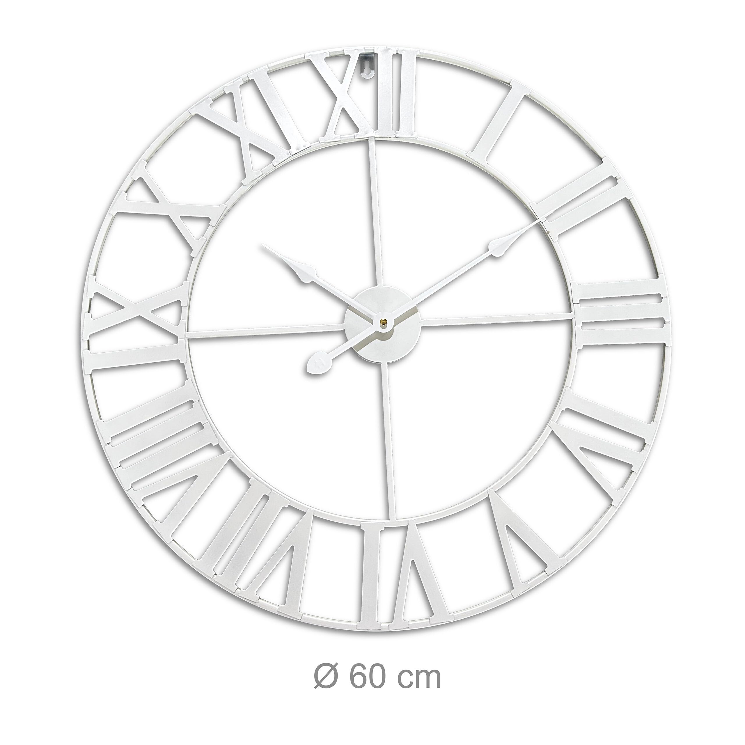 Reloj de Pared Relaxdays, números Romanos, Ø 60 cm, Reloj de salón a Pilas, Hierro, Blanco