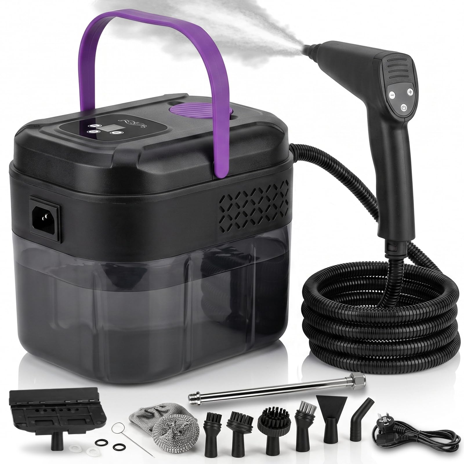 OVIANOR Dampfreiniger Handgerät mit Funkfernbedienung, 1,7L Tank, 6-stufig | 10-15s Aufheizzeit, bis zu 3 BAR Druck Rundumreinigung, Verlängerungsrohr für Küche, Bad, Fenster, Böden und Autoinnenraum