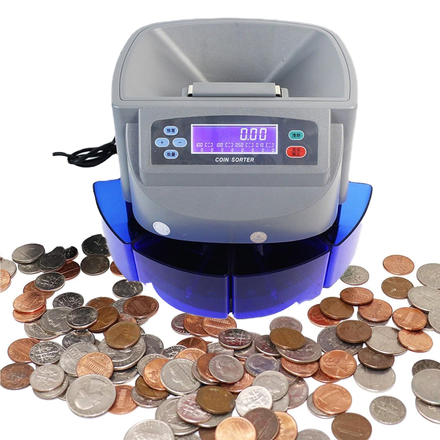 Contamonete, Selezionatrice Elettronica Di Monete Con Display LCD E 4 Cassette Di Raccolta, Design Di Distribuzione Preimpostato, Capacità Di 500 Monete, Adatta Per Aziende, Negozi, Banca, Casa