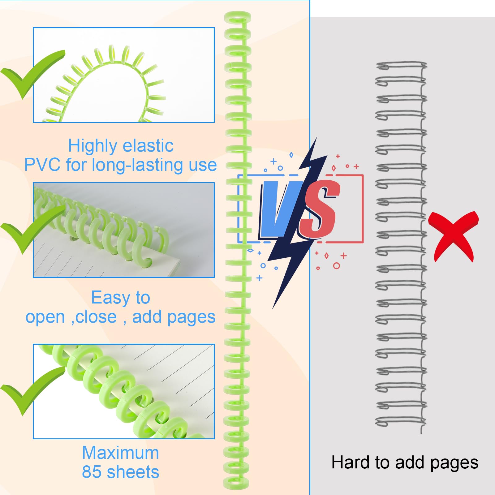 10 Pettini Per Rilegatura A 30 Anelli - Spirale Plastica Per Quaderni E Documenti, Colorati, 1/2 Pollice - Foto 4