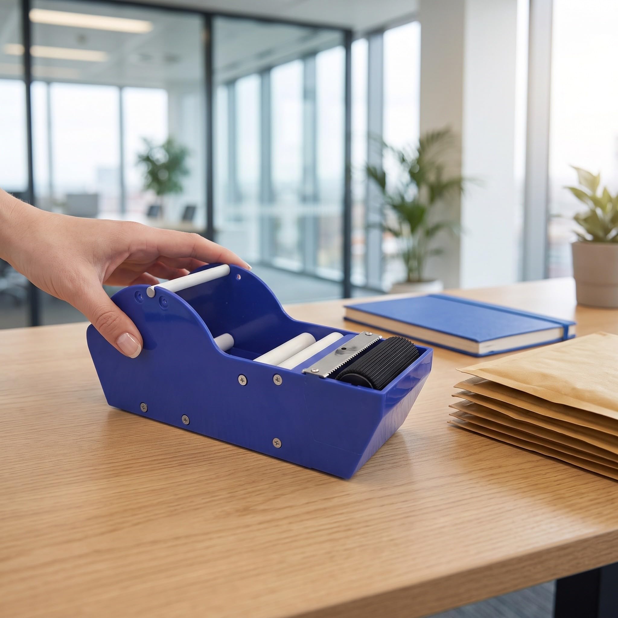 Veemoon Dispenser di nastro adesivo da tavolo: taglierina per nastro adesivo in carta kraft attivabile con acqua, ideale per spedizioni aziendali, larghezza regolabile da 3 a 8 cm per confezionamento