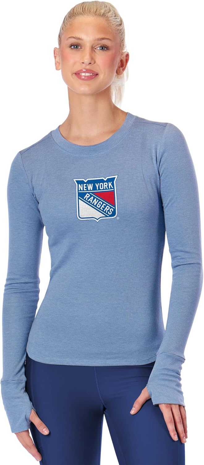 CERTO ​NHL Women's Long Sleeve Bodycon Shirt, Slim Fit Crewneck Tee, Officially Licensed Fan Apparel