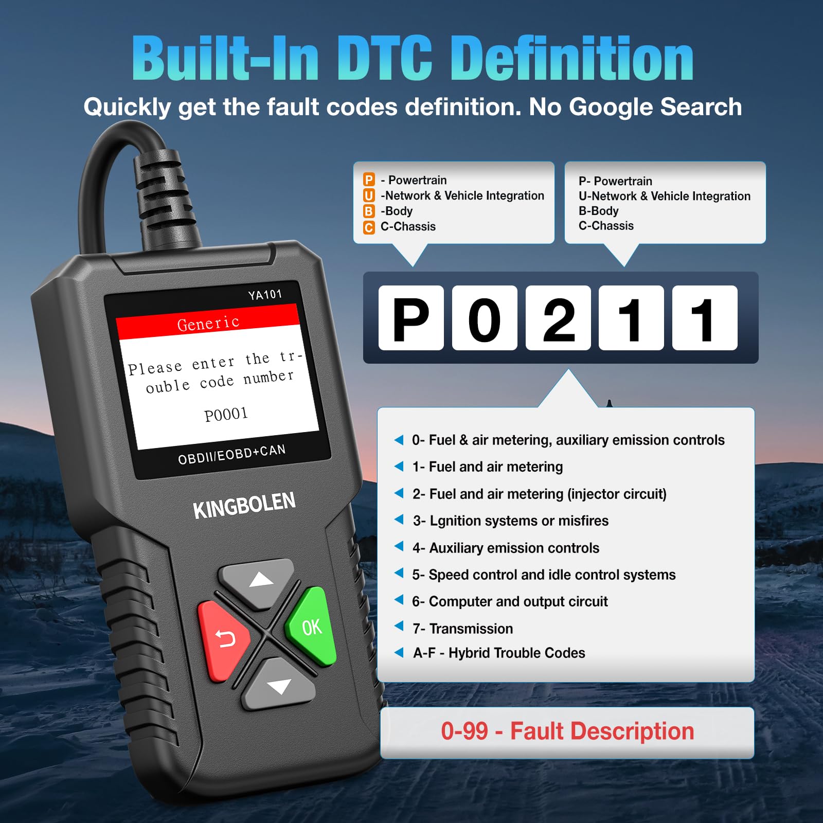 Code Reader For Cars And Trucks 2025 Ver. OBD2 Scanner YA-101 Auto Code ...
