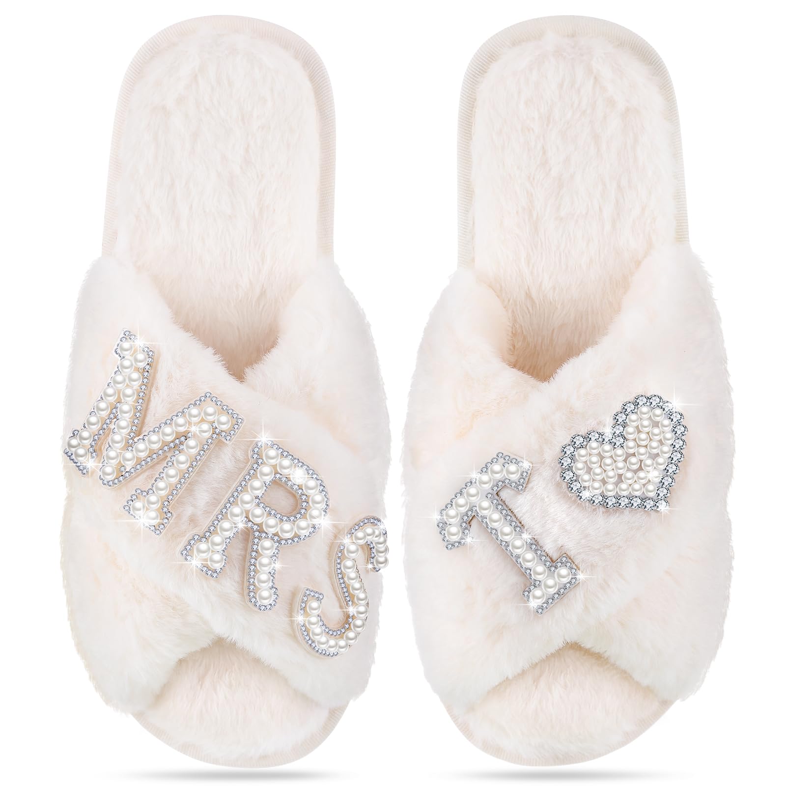 Tarpop Bride Slippers Mrs Slipper for Wedding with Personalized Initial Pearl Design Bridal Gifts