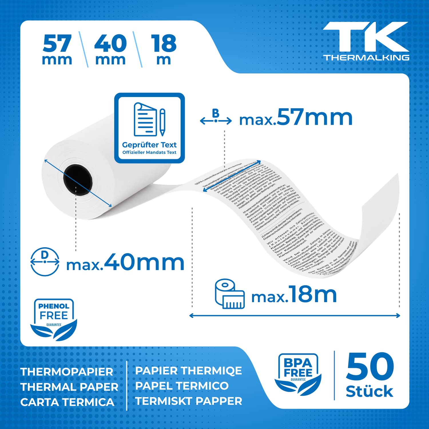 50 x EC Cash Thermal Rolls with Sepa Direct Debit Text, White - Image 3