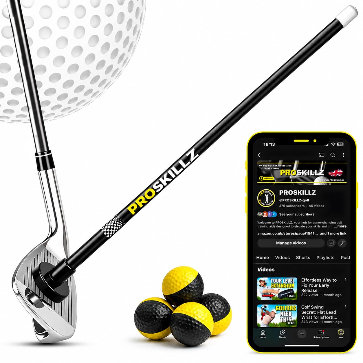 PROSKILLZ UK PRO Golf Alignment Rod - Magnetic Golf Swing Training Aid for Club Face Alignment, Shot Start Line & Swing Direction Practice