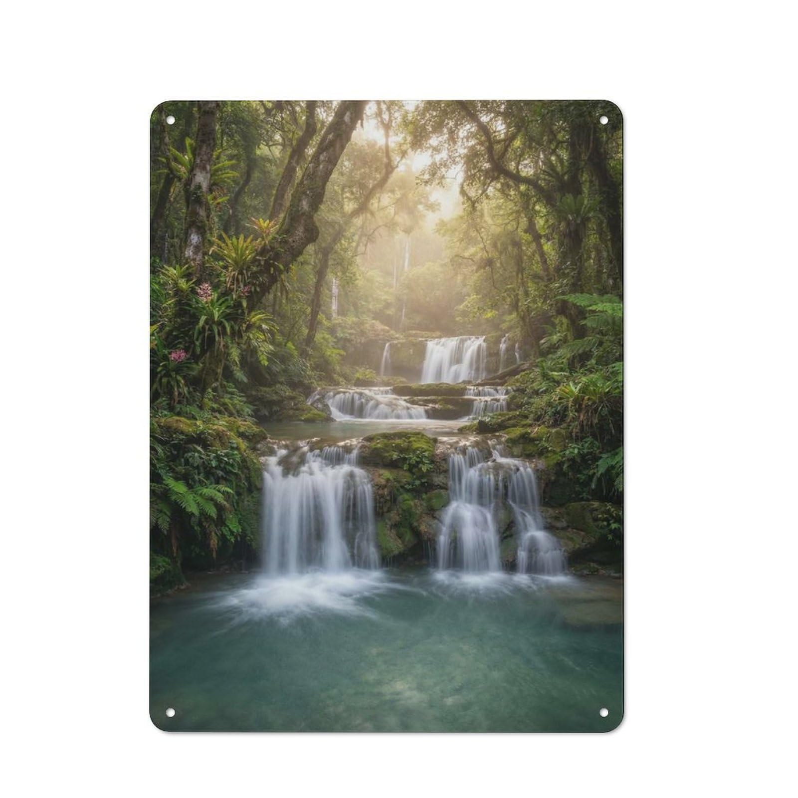 Lush Rainforest Waterfall Metal Wall Art Sign 40x30cm, Modern Retro Urban Room Decor for Modern Home, Workshop, Office Or Cafe