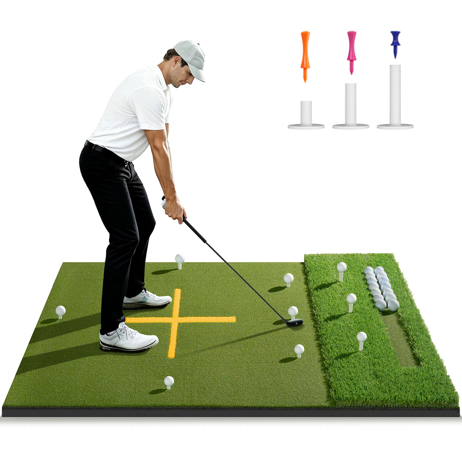 5 2x4ft 6x4ft 21mm-45mm Dual-Turf Golf Mat with Ball Tray Thickened Golf Hitting Mat with 9 Hitting Holes