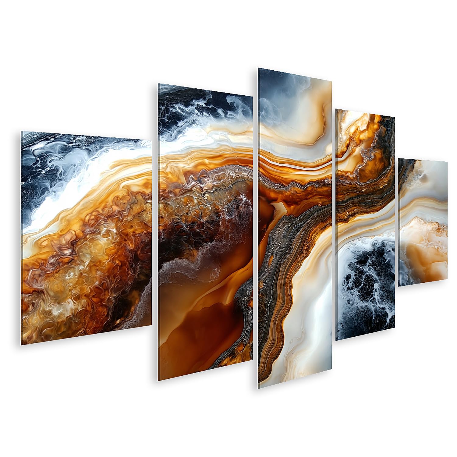islandburner Bild auf Leinwand Faszinierende Marmorwirbel Kunstdruck Wohnzimmer Für Kunstliebhaber - 5-teilig
