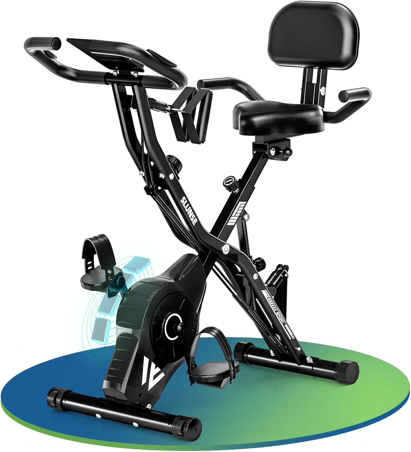 Product image of Exercise Bike for Home, SLUNSE 5 IN 1 Indoor Workout Bike,16-Level Magnetic Resistance Folding Stationary Exercise Bike, 350LBS Capacity and Comfortable Seat Cushion