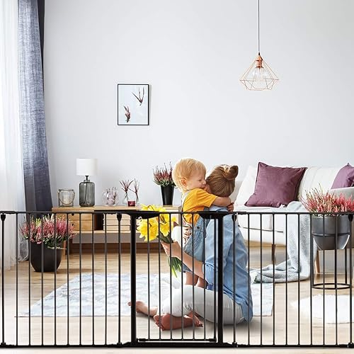 Miniatura 8 de Costzon Puerta de seguridad para bebés, valla de chimenea de 6 paneles, puerta plegable para bebé extra ancha para fácil con paneles de