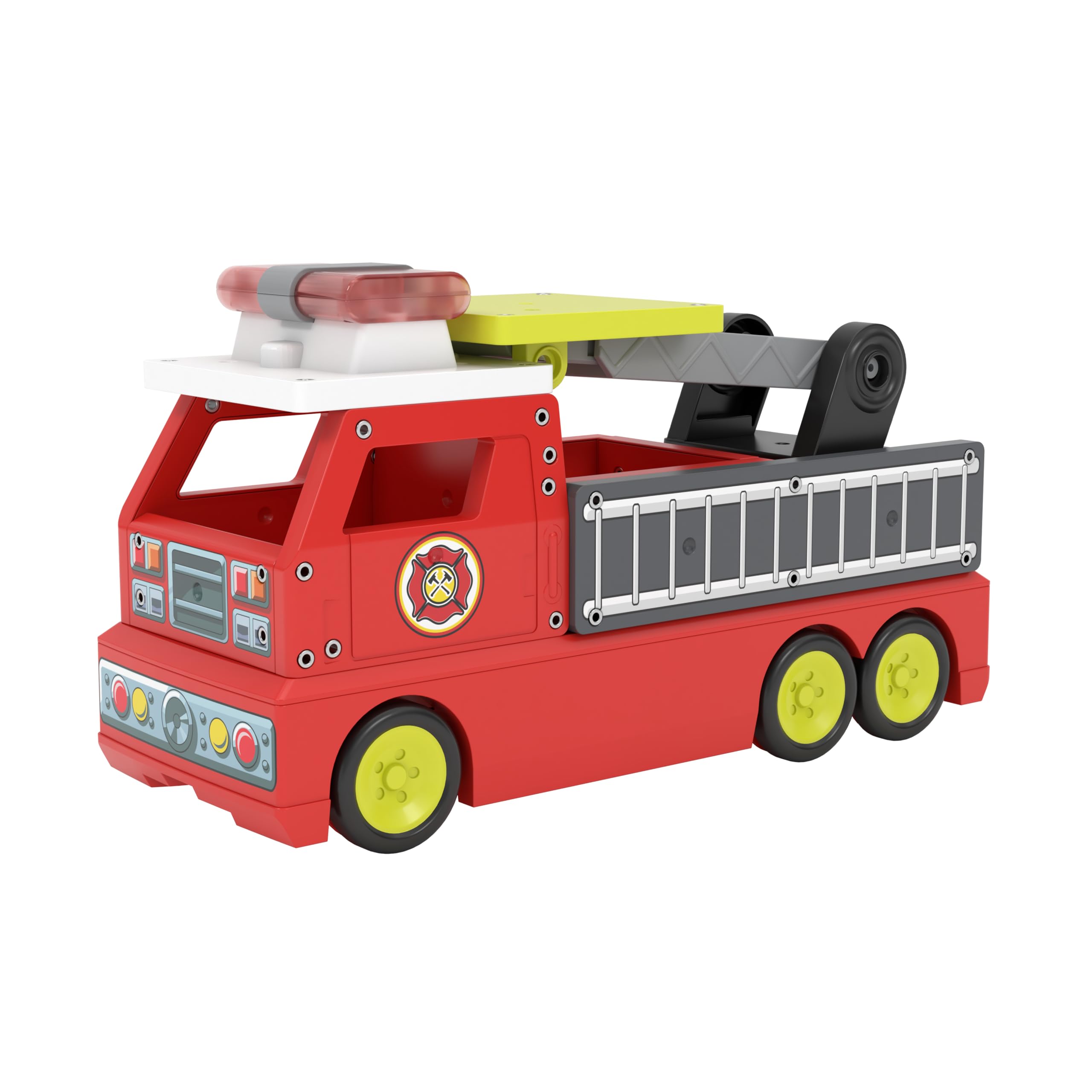 TILE TOWN Firetruck Magnetic Tiles Building Vehicle Playset With Lights & Sounds + Figure, Kids 3-5+, New ACTION TILES for Action Play, Realistic Builds, STEM Creative Toy, Great Gift for Boys & Girls