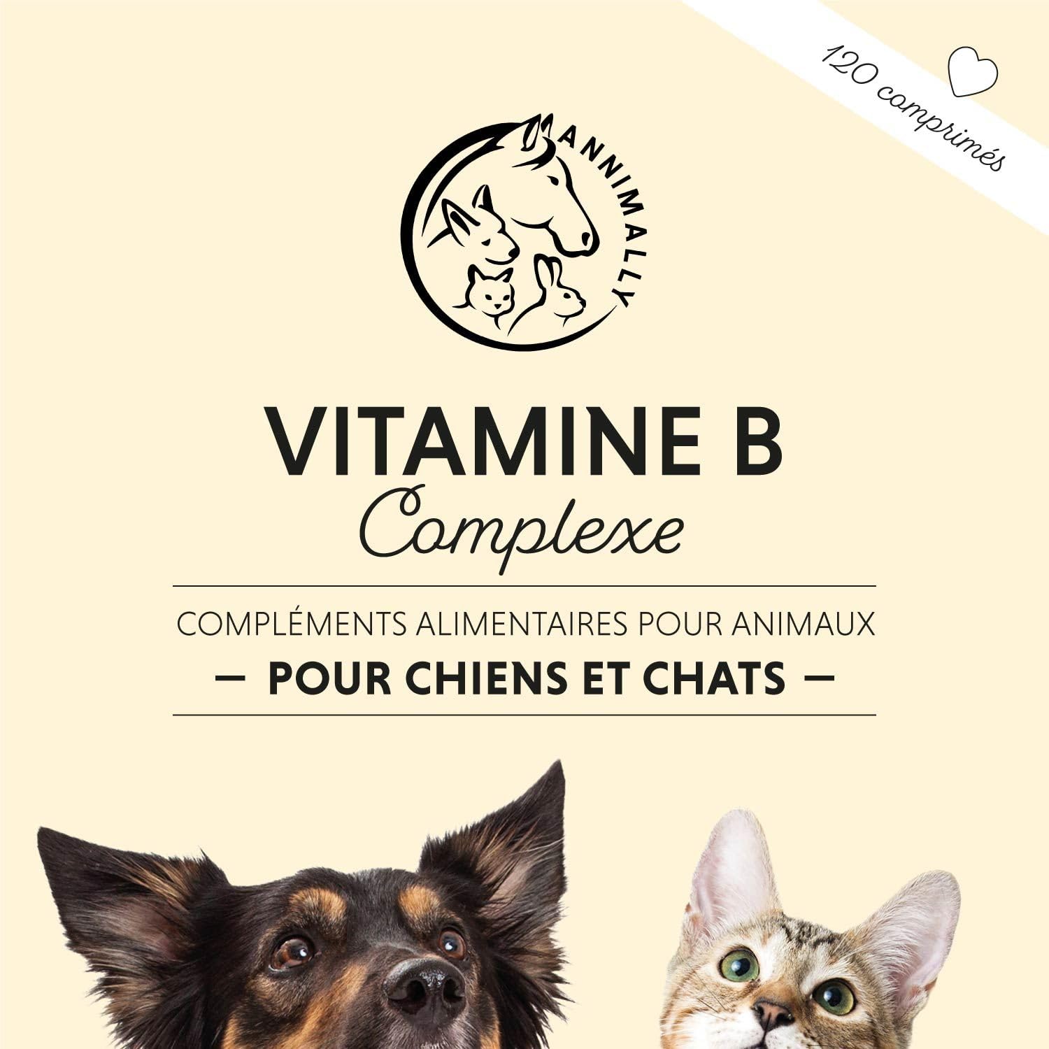 Vitamine B Complex 120 comprimés pour Chien et Chat : Vitamine B1, B2, B3, B5, B6, B9, B12 - Vitamines et compléments pour Chiens et Chats - Vitamine pour Chien - Vitamine Chat