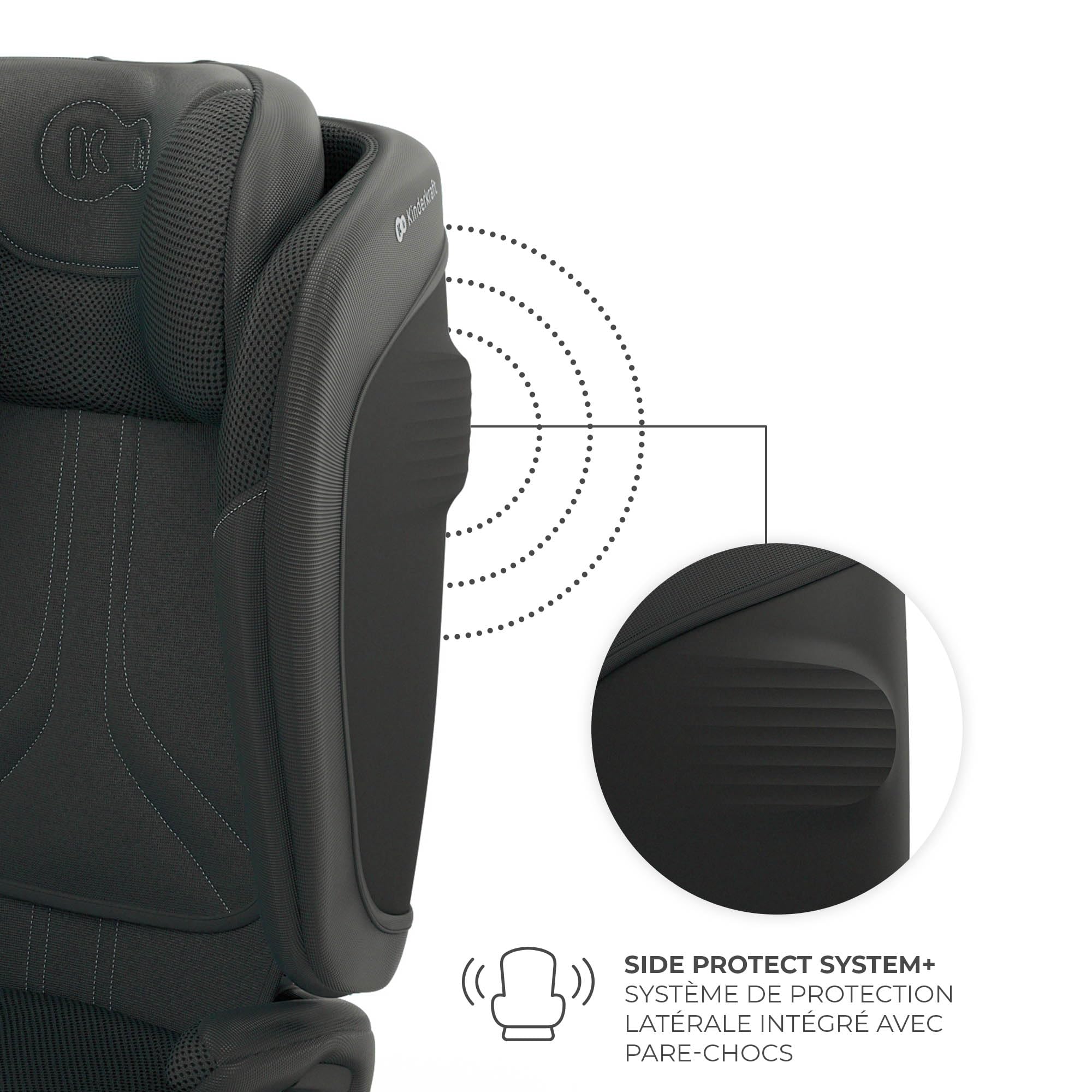 Kinderkraft UNITY 2 i-Size, Siège auto pliable 100–150 cm, De 3,5 à 12 ans environ, Appui-tête réglable, Rembourrage avec système AIR FLOW, Réglage du dossier sur 5 positions, Noir