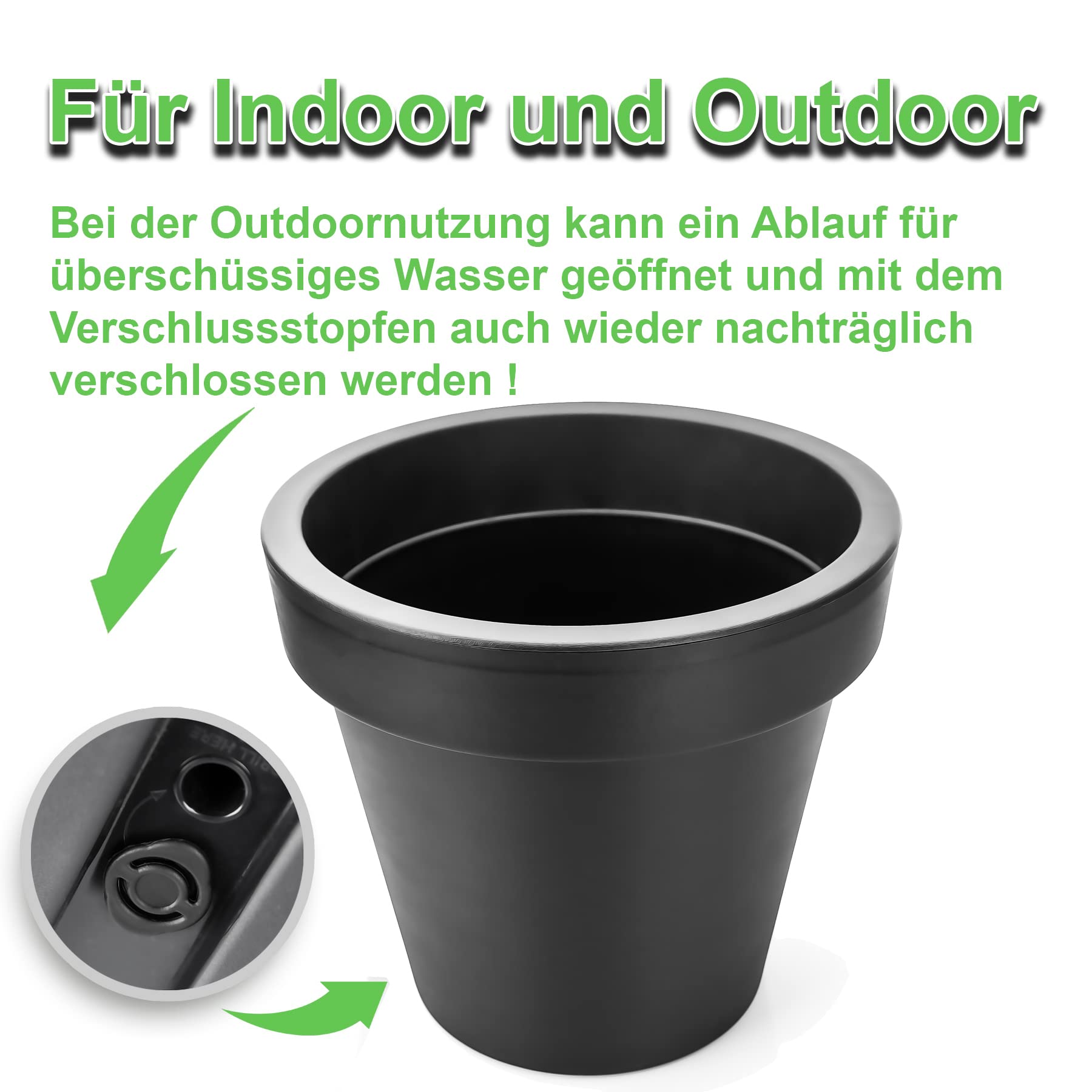 BigDean 2X Blumentopf XXL ø 60 cm Classic anthrazit + 360 Grad Rollen | wiederverschließbarer Wasserablauf - wetterfester Kunststoff - Pflanzkübel groß Außen & Innen geeignet