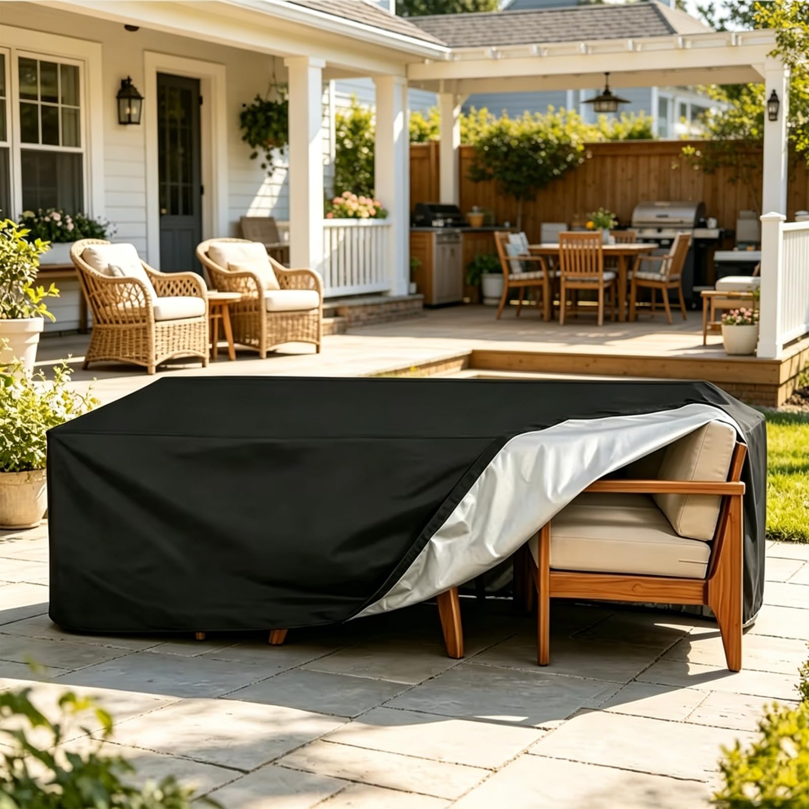 DSRDRFG Garden Furniture Covers Waterproof 85x85x80cm/LxWxH Patio Table Cover, 420D Heavy Duty Oxford Fabric Windproof Anti-UV Cube Outdoor Furniture Covers for Rattan Sofa Table Chair, Black