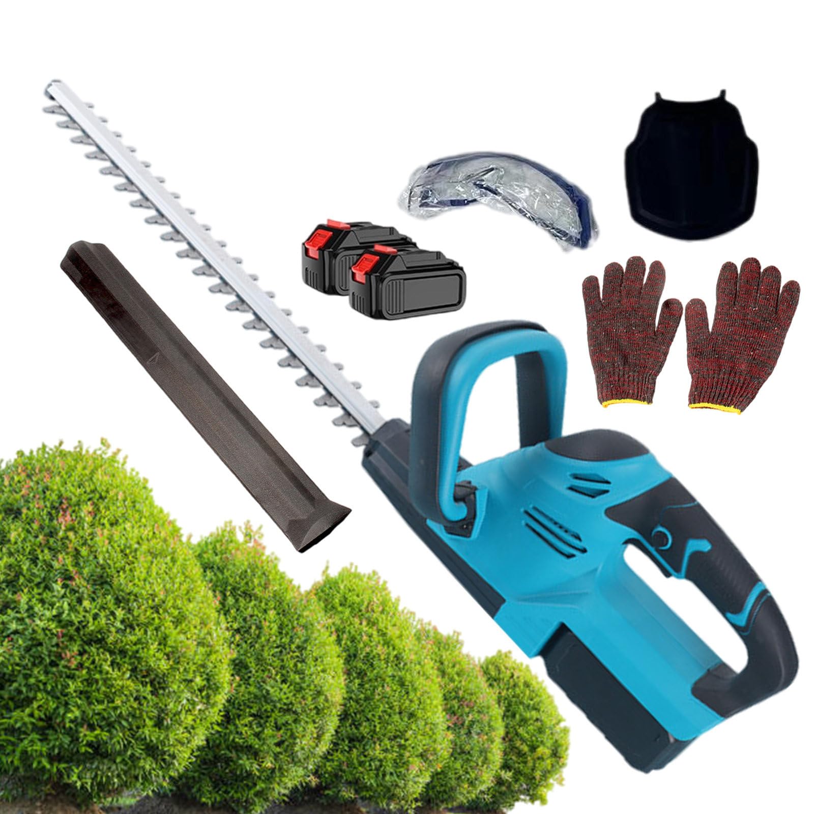 Cordless Hedge Trimmer 21V – 18.9” Electric Bush Trimmer with 3000mAh Detachable Battery, 3000rpm Brushless Motor, Double-Edged Blades, Lightweight Handheld Pruner for Garden, Lawn, Yard,2batteries