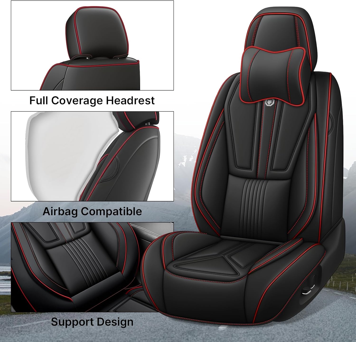 Car Seat Cover Full Set for KIA NIRO 2017-2025,Faux Leather Seat Cover for Car,Breathable Vehicle Cushions Cover Waterproof Automotive Seat Covers with Headrests(5 seat,Black)