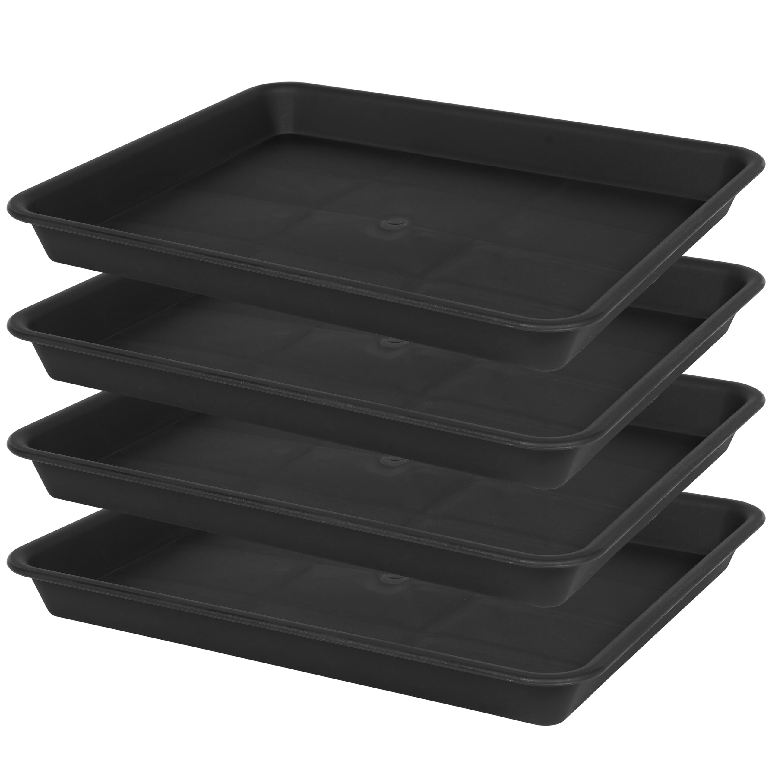 VUWEZ 4 Pack Plant Saucer Tray Rectangular, Plant Saucers for Indoors, Heavy Sturdy Plastic Plant Drainage Trays, Plant Drip Trays for Pots, Seed
