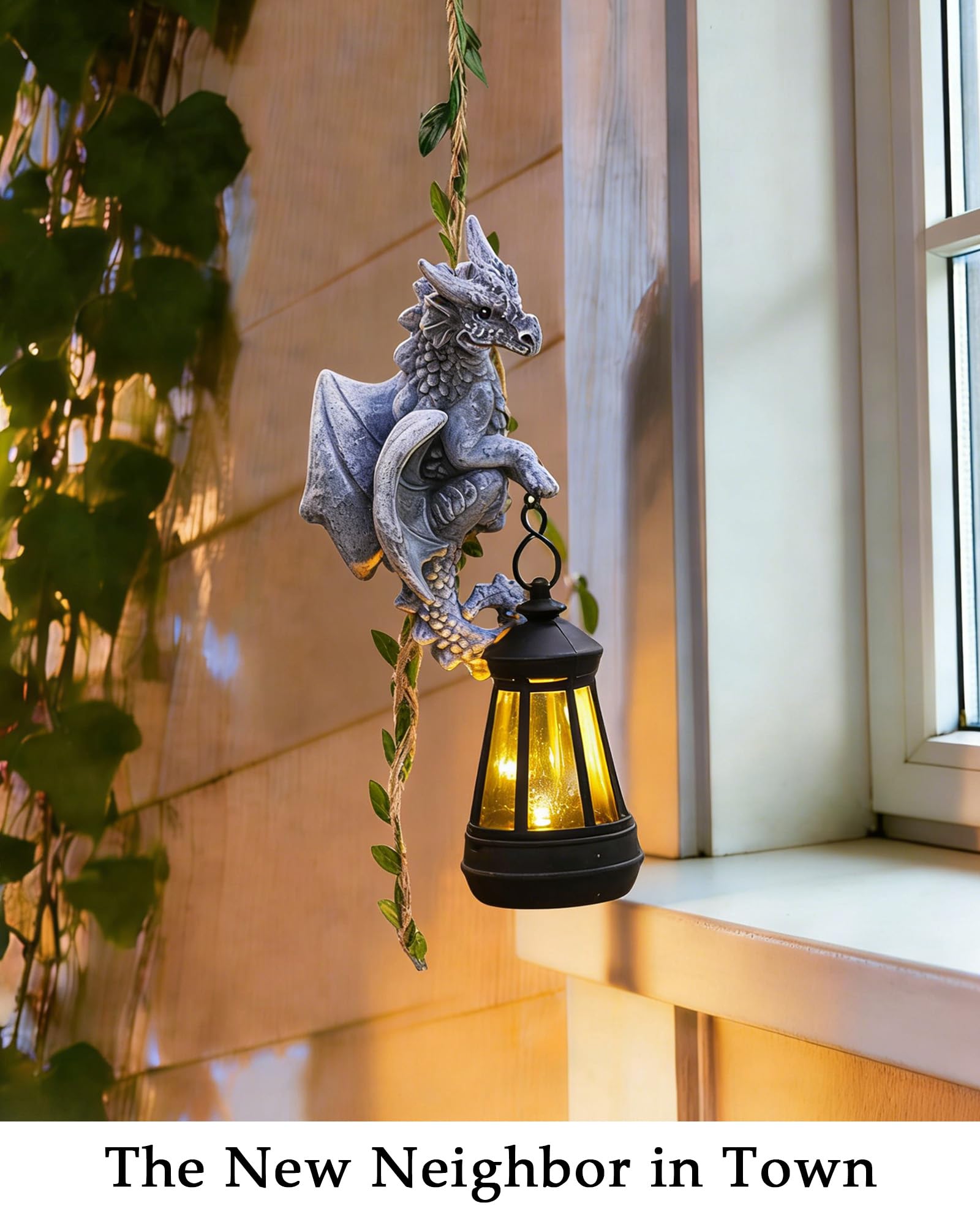Nacome Statue solari da esterno a forma di drago per giardino: sculture di arrampicata da appendere all'esterno con lanterna decorazione per cortile, veranda, balcone, regalo di compleanno per nonna