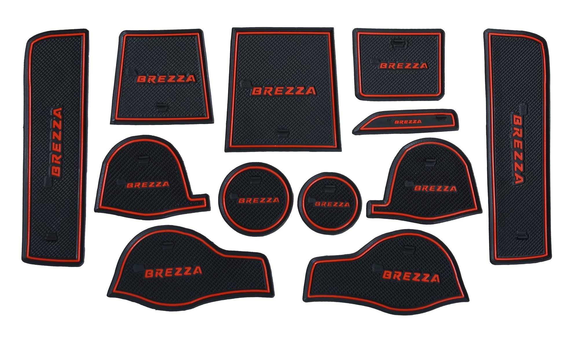 Car Drome Door Cup Mats for Maruti Suzuki Vitara Brezza 2016-2021 - Anti-Slip Interior Protection Set of 12 Red Trim