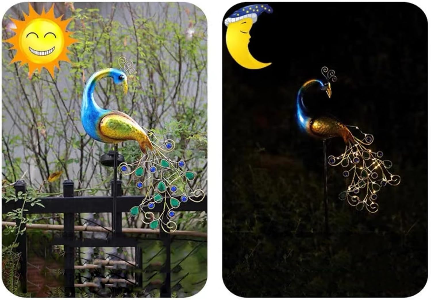 Landscape Path Lights Peacock Lights Outdoor Lights Metal Peacock Statues Figurine Lawn Landscape for Yard Garden Decoration Sculpture Walkway Light