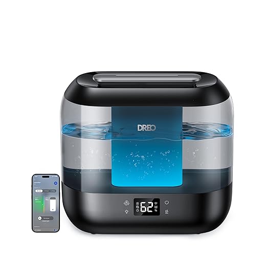 Dreo Smart Humidifiers for Bedroom, Top Fill 4L Supersized Humidifier Large Room with 28 dB, 36H Runtime, Touch/APP/Voice Control, Nightlight, Cool Mist Humidifiers for Baby, Plants, Indoor, Black