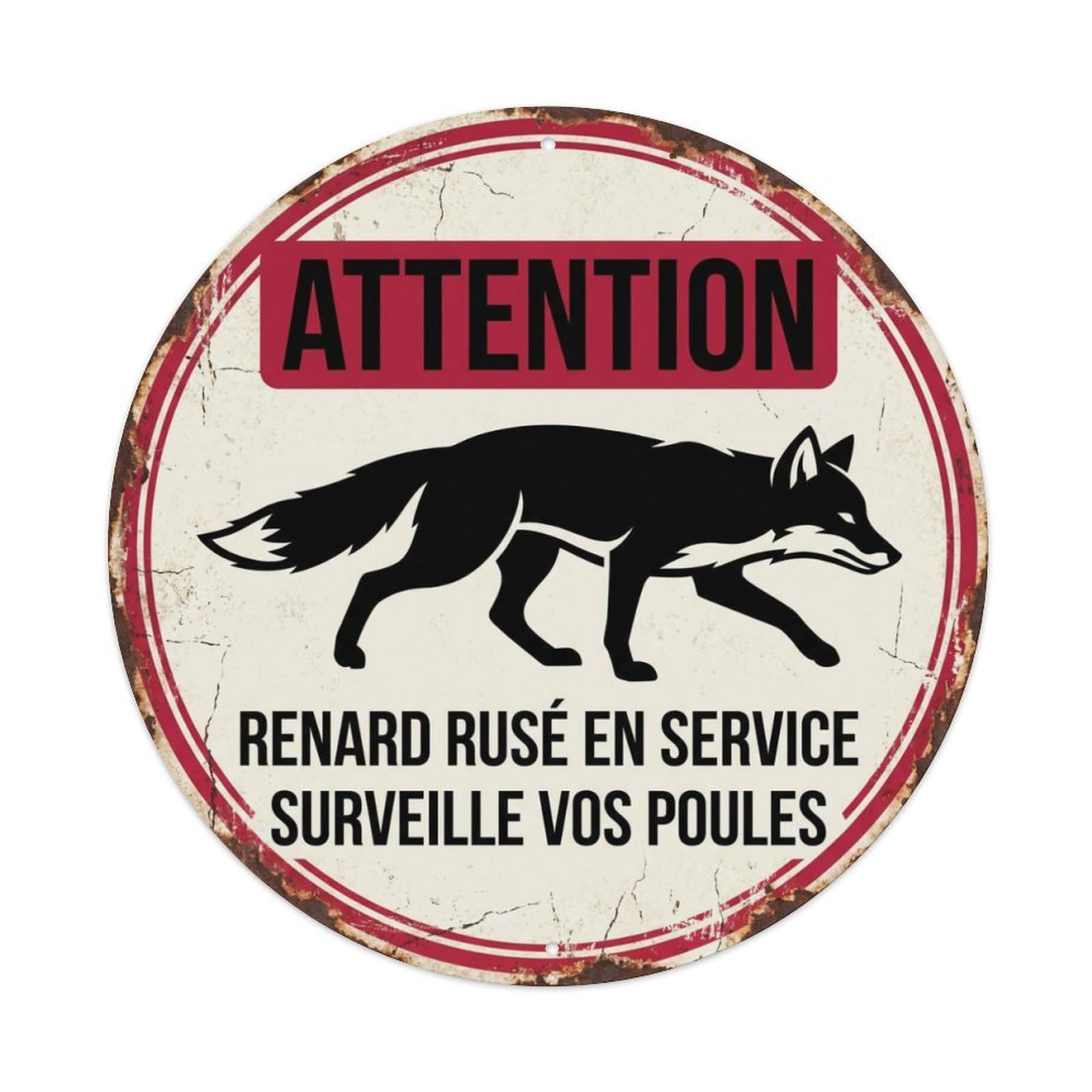 Fqcyn Style Sneaky Fox Chicken Thief Metal Tin Sign Plaque Wall Decor For Cafe, Club Bar, Office, Home Garden Round Metal Poster 8X8inch